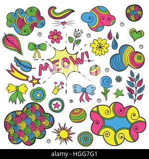 Vector set of fashionable patches elements like heart, flower, mail, cloud, leaf, sun. Stock Vector