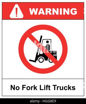 No forklift truck sign. Red prohibited icon isolate on white background. Symbol of Prohibit forklift in this area. No access for forklift trucks and other industrial vehicles in caution zone. Vector Stock Vector
