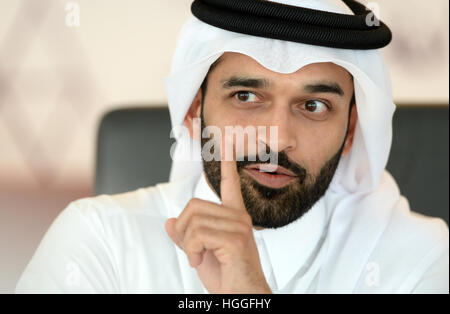 Hassan Al Thawadi, Secretary General of the Supreme Committee for Delivery & Legacy of the 2022 FIFA World Cup speaks during an interview in a conference room at the Al Bidda Tower, the residence of the committee in Al Khor, Qatar, 9 Janaury 2017. Photo: Andreas Gebert/dpa