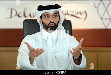 Hassan Al Thawadi, Secretary General of the Supreme Committee for Delivery & Legacy of the 2022 FIFA World Cup speaks during an interview in a conference room at the Al Bidda Tower, the residence of the committee in Al Khor, Qatar, 9 Janaury 2017. Photo: Andreas Gebert/dpa