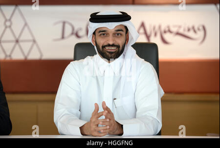 Al Khor, Qatar. 9th Jan, 2017. Hassan Al Thawadi, Secretary General of the Supreme Committee for Delivery & Legacy of the 2022 FIFA World Cup speaks during an interview in a conference room at the Al Bidda Tower, the residence of the committee in Al Khor, Qatar, 9 Janaury 2017. Credit: dpa picture alliance/Alamy Live News Stock Photo