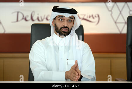 Al Khor, Qatar. 9th Jan, 2017. Hassan Al Thawadi, Secretary General of the Supreme Committee for Delivery & Legacy of the 2022 FIFA World Cup speaks during an interview in a conference room at the Al Bidda Tower, the residence of the committee in Al Khor, Qatar, 9 Janaury 2017. Credit: dpa picture alliance/Alamy Live News Stock Photo