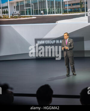 Detroit, USA. 9th Jan, 2017. LUDWIG WILLISCH, CEO and president of BMW speaks at the North American International Auto Show 2017 in Detroit, MI. © via ZUMA Wire/ZUMA Wire/Alamy Live News Stock Photo