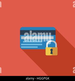 Credit card protection concept icon. Flat vector related icon with long shadow for web and mobile applications. It can be used as - logo, pictogram, i Stock Vector