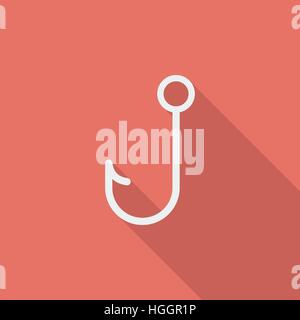 Fishhook icon. Flat vector related icon with long shadow for web and mobile applications. It can be used as - logo, pictogram, icon, infographic eleme Stock Vector
