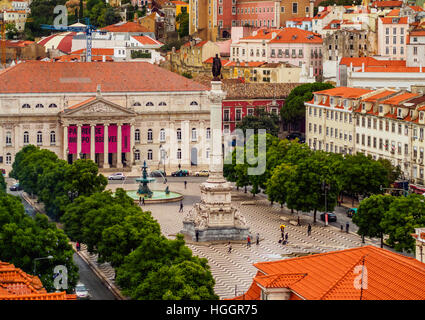 Portugal, Lisbon, Elevated view of the Pedro IV Square. Stock Photo