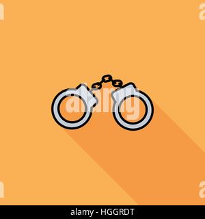Handcuffs icon. Flat vector related icon with long shadow for web and mobile applications. It can be used as - logo, pictogram, icon, infographic elem Stock Vector