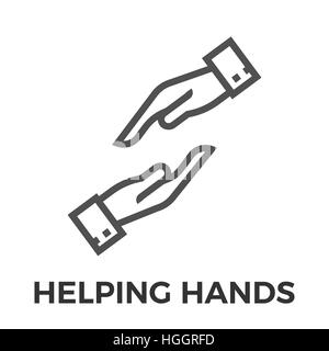 Helping Hands Thin Line Vector Icon Isolated on the White Background. Stock Vector