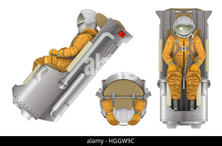 astronaut with chair isolated on white. 3d rendering Stock Photo