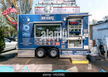 Portland, Oregon, USA has a variety of food carts all over the city. Stock Photo