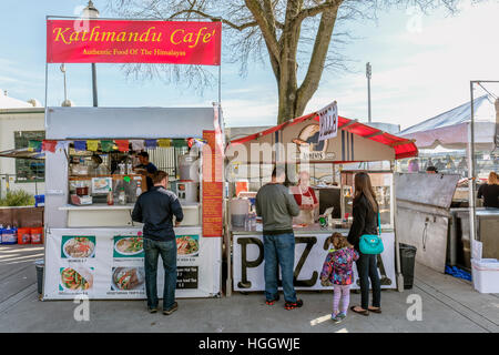 Portland, Oregon, USA has a variety of food carts all over the city. Stock Photo