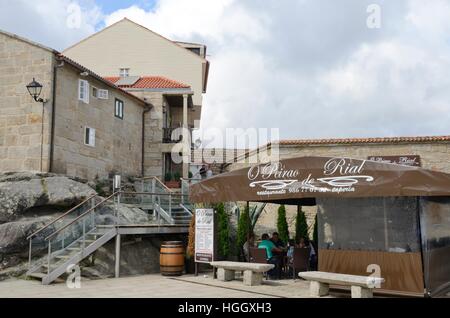 Restaurant in a plaza of Combarro, a village of the  province of Pontevedra in the Galicia region of Spain. Stock Photo