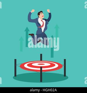 Businessman jumping up target trampoline Stock Vector