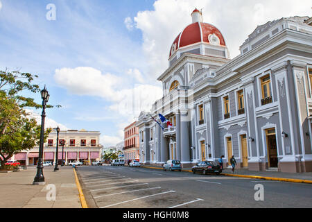 Cienfuegos, Cuba - December 17, 2016: City Hall in Jose Marti Park, the UNESCO World Heritage main square of Cienfuegos, Cuba Stock Photo
