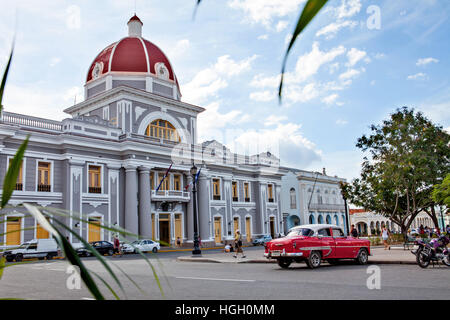 Cienfuegos, Cuba - December 17, 2016: City Hall in Jose Marti Park, the UNESCO World Heritage main square of Cienfuegos, Cuba Stock Photo