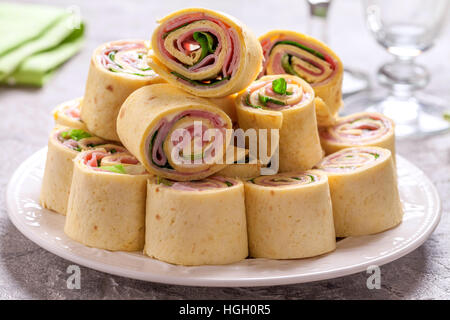 tortilla roll ups with ham and cheese Stock Photo