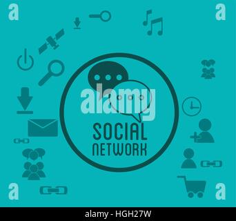 social network media icons badge green background Stock Vector