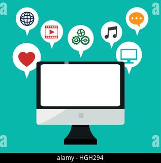 computer monitor social media bubbles icons Stock Vector
