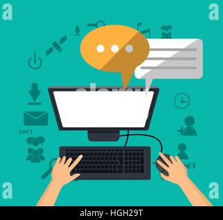 computer communication bubble speech media Stock Vector