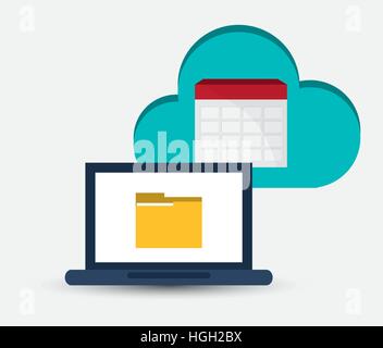 laptop folder cloud information work Stock Vector