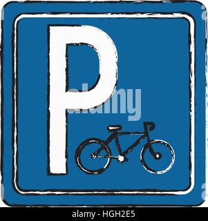 drawing bycicle road sign parking Stock Vector