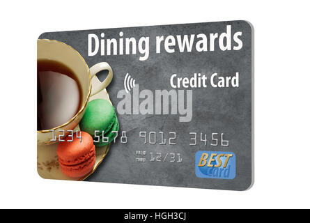 Dining rewards credit card isolated on white background. Stock Photo