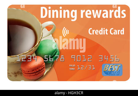 Dining rewards credit card isolated on white background. Stock Photo