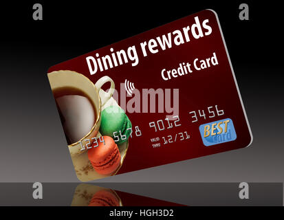 Dining rewards credit card isolated on white background. Stock Photo