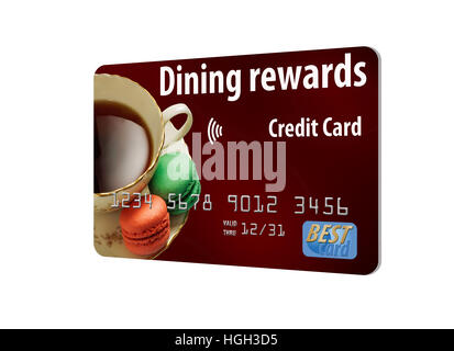 Dining rewards credit card isolated on white background. Stock Photo