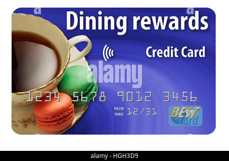 Dining rewards credit card isolated on white background. Stock Photo