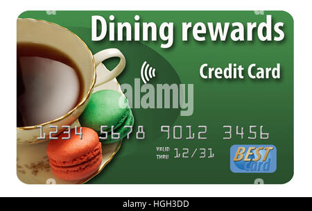 Dining rewards credit card isolated on white background. Stock Photo