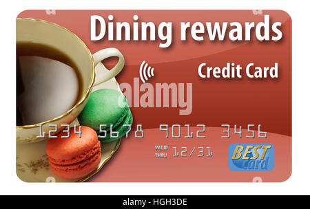 Dining rewards credit card isolated on white background. Stock Photo