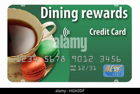 Dining rewards credit card isolated on white background. Stock Photo