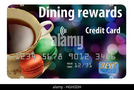 Dining rewards credit card isolated on white background. Stock Photo