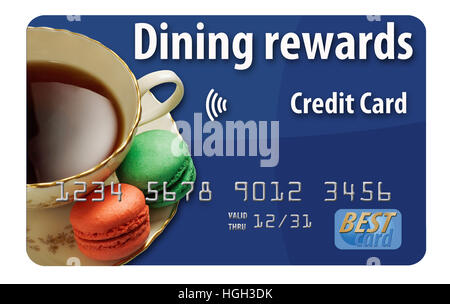 Dining rewards credit card isolated on white background. Stock Photo