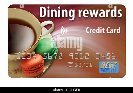 Dining rewards credit card isolated on white background. Stock Photo