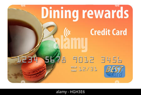 Dining rewards credit card isolated on white background. Stock Photo