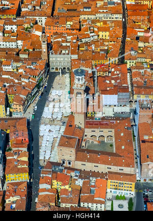 View of city centre with Piazza delle Erbe, market square, Domus Mercatorum, Torre dei Lamberti, Province of Verona Stock Photo