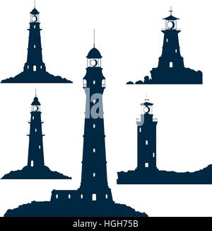Lighthouses set isolated on white Stock Vector