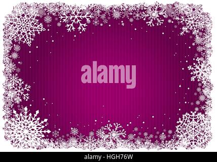 Pink Christmas background with frame of snowflakes Stock Vector