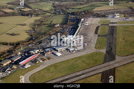aerial view of LBA Leeds Bradford Airport, Yeadon, West Yorkshire, UK Stock Photo
