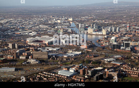 aerial view of Old Trafford and Salford Quays, west Manchester, UK Stock Photo