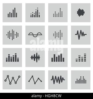 Vector line music soundwave icons set on grey background Stock Vector