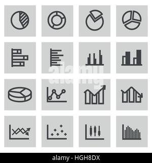 Vector line pie chart icons set on grey background Stock Vector