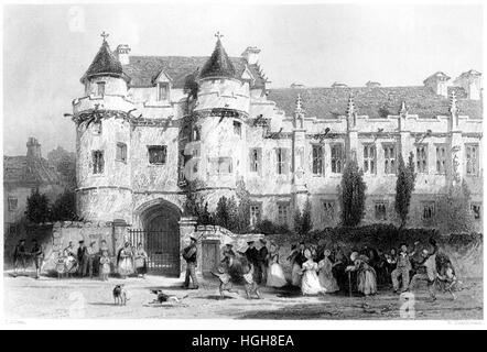 An engraving of Falkland Palace, Fifeshire scanned at high resolution from a book printed in 1859. Believed copyright free. Stock Photo