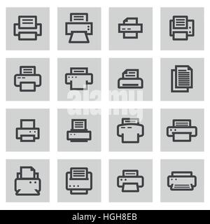 Vector line printer icons set on grey background Stock Vector