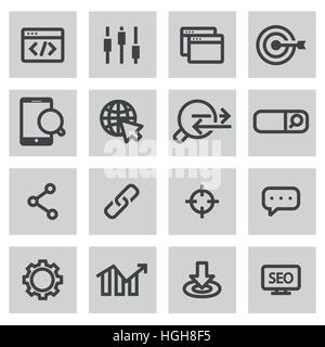 Vector line seo icons set on grey background Stock Vector
