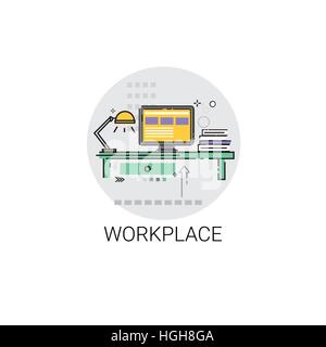 Workplace Desk Computer Workspace Office Icon Stock Vector