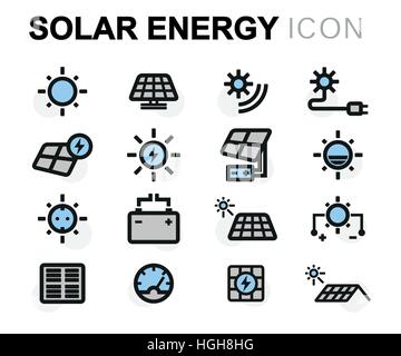 Vector flat solar energy icons set Stock Vector