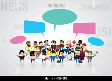 Group of Business People Cartoon Mix Race Businesspeople Talking Discussing Chat Communication Social Network Stock Vector